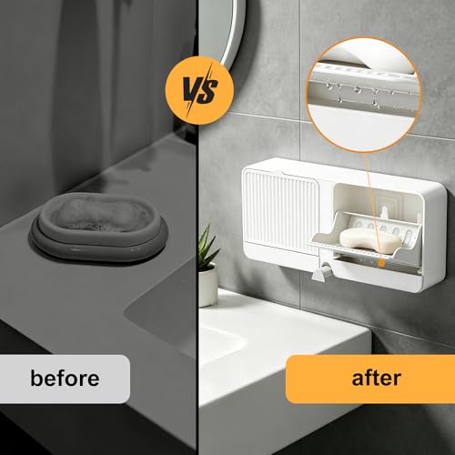 Strong Adhesive Hook Wall-Mounted Soap Dish Holder, 2-Layer Draining Tray with Removable Container, Keeps Soap Dry for Bathroom, Shower, Sink, Kitchen- Space Saver (1-Pack White-Dual Compartment) - color: 1-pk White-dual Compartment