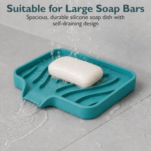 Self Draining Soap Dish with Drain Spout - Bar Soap Holder for Bathroom & Kitchen Sink - Flexible Non-Slip Silicone Soap Holder for Bar Soap, Sponge & Scrubber - 1 Pack