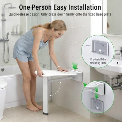 16-Inch Wall-Mounted Folding Shower Seat, Stable Anti-Slip Chair Legs Foldable Shower Chair, Textured Seat Surface Suitable for Seniors Disable(ADA Compliant), Maximum Capacity 660 lb - size: 16 inches