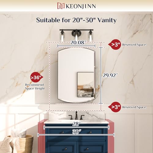 Keonjinn White Medicine Cabinet with Mirror 20” x 30”, Metal Framed Wall Cabinet with Beveled Mirror, Surface Mount or Recessed Medicine Cabinet for Bathroom, Bathroom Mirror with Storage | Adjustable Shelves, Arched Vanity Mirror with Storage, Recessed o