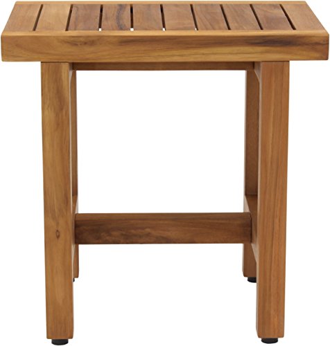 AquaTeak Spa Lotus 18" Teak Shower Bench & Premium Teak Oil | Durable, Water-Resistant Teak, Shower Chair & Shaving Foot Rest, Indoor/Outdoor Use - size: B. Bench w/ Teak Oil