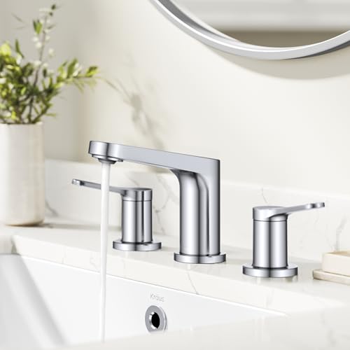 KRAUS Indy Widespread Bathroom Faucet in Chrome with 2 Handles, Pop Up Drain and Supply Lines, FUS-14103CH - color: Chrome, style: Widespread