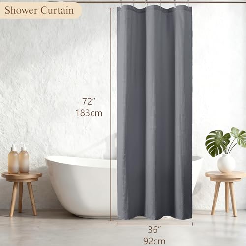 Aiyufeng Waterproof Fabric Shower Curtains for Bathroom，Dot Like Embossed Textured Soft Polyester Cloth Stall Shower Curtain，Hotel Luxury Quality Machine Washable，36Wx72L，Grey - color: Grey, size: 36"W x 72"L (Pack of 1)