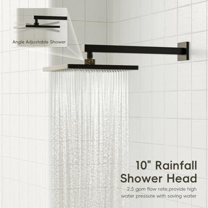 Gabrylly Shower System, 10 Inches Rain Shower Heads with Handheld Spray Combo, Wall Mounted Shower Faucets Sets Complete with Shower Valve Kit, Shower Head and Handle Set, Matte Black - color: matte black 02