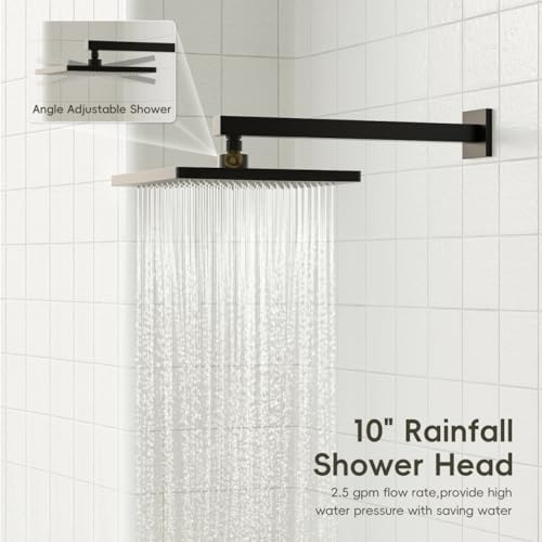 Gabrylly Shower System with Tub Spout, Wall Mounted Tub Shower Faucet Set for Bathroom with High Pressure 10" Rain Shower head and 3-Setting Handheld Shower Head Set,Matte Black - color: matte black 01