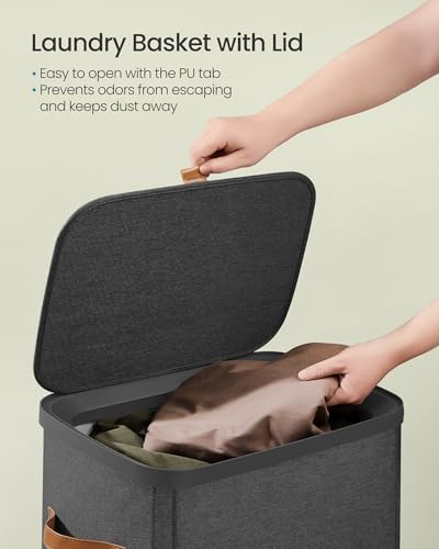 SONGMICS Laundry Basket, 26.4 Gal. Laundry Hamper, Easy Assembly, with Lid and Handles, Removable Liner, 16.5 x 12.6 x 29.5 Inches, Ink Black ULCB811BH01 - color: Ink Black, size: 100 L (1-Section)