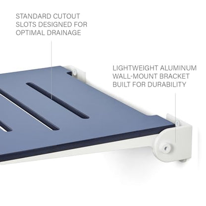 18 inch Silhouette Slimline Folding Wall Mount Shower Bench Seat, Navy Seat with White Frame - color: Navy Seat With White Frame