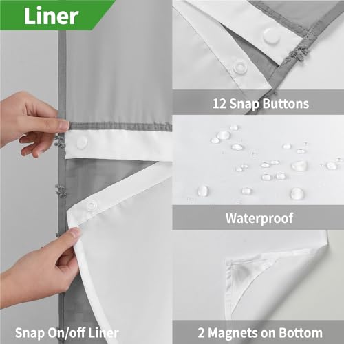 eachope No Hook Tufted Chevron Striped Shower Curtain with Snap-in Fabric Liner set-71Wx74H(72H),Grey Hotel Grade Boho Style Shower Curtain with See Through Top Window,Water Repellent - color: Grey, size: 71"W x 74"L (Pack of 1)