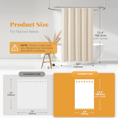 54x72 Boho Farmhouse Linen Heavy Duty Shower Curtain Set, Cream/Beige | Small Size, 330GSM Linen Blend, 3-side Tassels, Water Repellent Fabric, 10 Plastic Hooks, Rustic Bohemian, Machine Washable - color: A - Cream, size: 54"W x 72"L (Pack of 1)