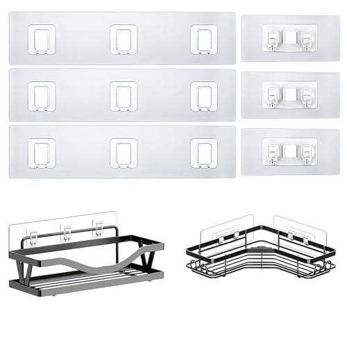 Shower Caddy Adhesive Replacement Hooks, Strong Waterproof Strips, No Drilling for Bathroom Shelves, Kitchen Racks, and Soap Holders (Transparent-6 Pack 1&3 Hook) - color: Transparent-6 Pack 1&3 Hook
