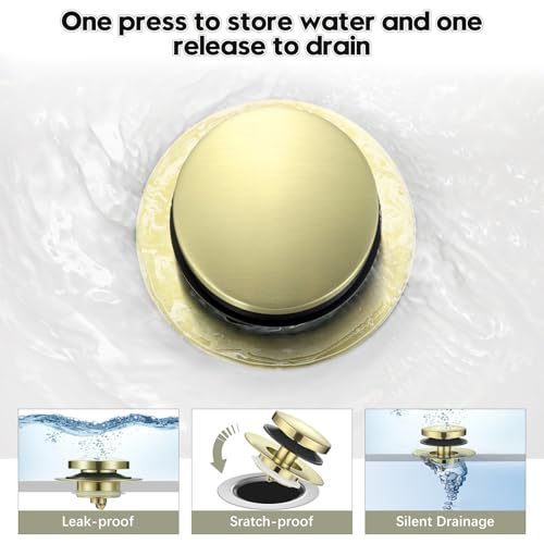 Universal Bathtub Stopper, Pop Up Bath Tub Drain Stoppers, EZ Install Bathtub Drain Replacement Trim Kit, Replaces Lift and Turn, Tip-Toe and Trip Lever Drains for Tub(Brushed Gold) - color: Brushed Gold