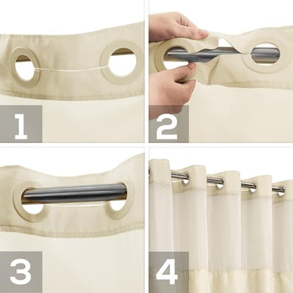 River Dream No Hook Shower Curtain with Snap-in Liner Set, Linen, 71x74 | Snap on/off Waterproof PEVA Liner, See Through Top Window, Slub Textured, Hotel Style Shower Curtain Set, Standard Size - color: Linen, size: 71"W x 74"L (Pack of 1)