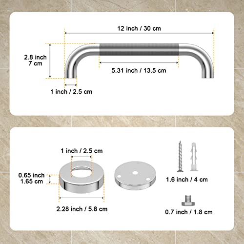12 Inch Anti Slip Shower Grab Bar, YuanDe Chrome Finish Stainless Steel Bath Grab Bar, Knurled Bathroom Safety Rail, Shower Handrail Support, Handicap Elderly Injury Senior Balance Assist Handles - size: 12inch-1 Pack