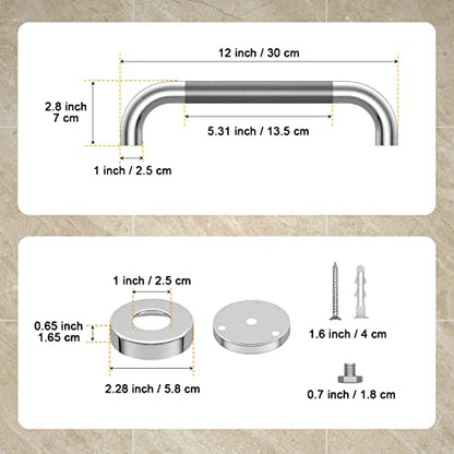 12 Inch Anti Slip Shower Grab Bar, YuanDe Chrome Finish Stainless Steel Bath Grab Bar, Knurled Bathroom Safety Rail, Shower Handrail Support, Handicap Elderly Injury Senior Balance Assist Handles - size: 12inch-1 Pack
