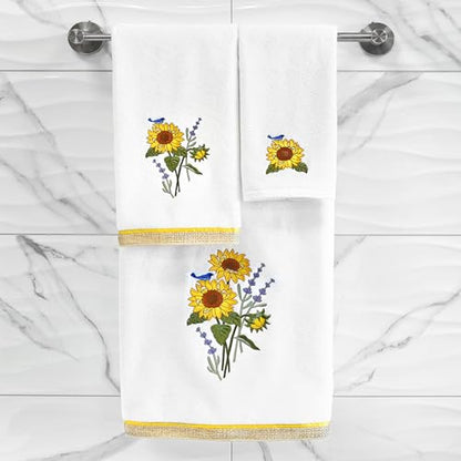 Jubilant 4-Piece Premium Towel Set, Vibrant Floral Applique, Luxurious Turkish Cotton, Soft & Durable, Elegant Bath Ensemble, 2 Bath 2 Hand Towels, White - color: White, size: 2 Pcs Bath 2 Pcs Hand Towel