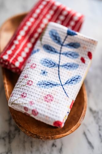 Kitchen Towels, Dish Towels for Kitchen, 2 Pc Kitchen Towel Set | Microfiber Waffle Towels, 16 x 26 inches, with Hanging Loops, Reusable Tea Towels, Cute Kitchen Towels - 2 Pack - color: Red Multi