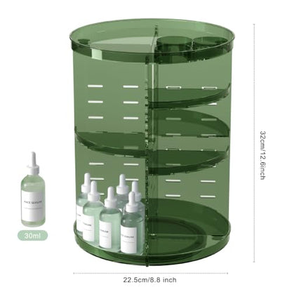 Rotating Makeup Organizer with DIY 8 Adjustable Layers, Clear Green | Spinning Skincare Storage, Cosmetic Display Case with Brush Holder and Perfume Tray - color: Clear Green