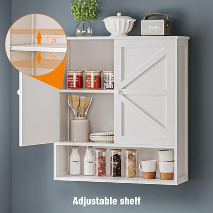Bathroom Wall Cabinet, White 25.9" x 23.6" Over The Toilet Storage Cabinet, Bamboo Wall Mounted Bathroom Cabinet with Adjustable Shelves for Kitchen & Laundry Room (White)
