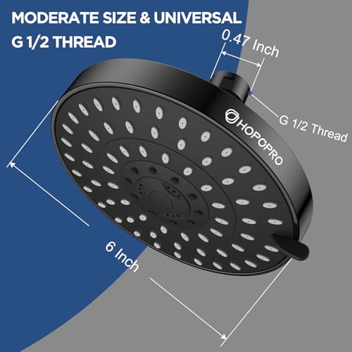 High Pressure Shower Head, HOPOPRO 5-Mode Fixed Showerhead, NBC Recommended | The Washington Post, NBC News, Today TV Show Recommended, Consumer Reports Tested High Flow Fixed Shower Head (6 Inch Black) - color: Matte Black Modern, style: 6 Inch Modern