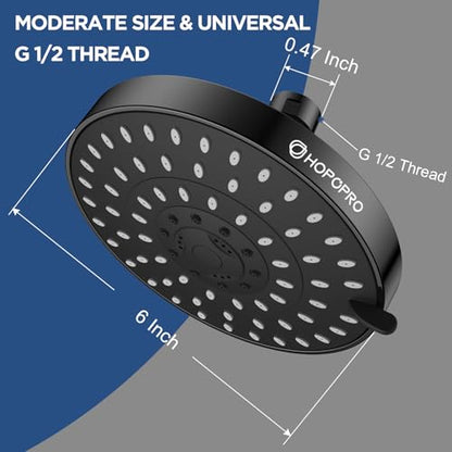 High Pressure Shower Head, HOPOPRO 5-Mode Fixed Showerhead, NBC Recommended | The Washington Post, NBC News, Today TV Show Recommended, Consumer Reports Tested High Flow Fixed Shower Head (6 Inch Black) - color: Matte Black Modern, style: 6 Inch Modern