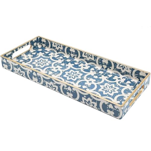 Bathroom Vanity Tray for Countertop, Small Plastic Toilet Tank Tray Versatile Storage & Organization Tray for Makeup, Perfume, Desk, Kitchen, Candles, 13.7"x6"x1.4", 35Boho1 - color: 15multi1