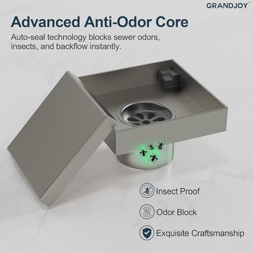 4 Inch Square Shower Floor Drain, SUS304 Stainless Steel with X-Shaped High Flow Channel, Anti-Clogging Hair Strainer, No Hub Required, Brushed Nickel - color: Brushed Nickel, size: 4