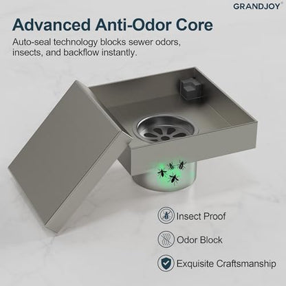4 Inch Square Shower Floor Drain, SUS304 Stainless Steel with X-Shaped High Flow Channel, Anti-Clogging Hair Strainer, No Hub Required, Brushed Nickel - color: Brushed Nickel, size: 4