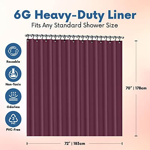 No Smell Shower Curtain Liner 72x72 Dark Purple - PEVA Plastic Shower Curtain for Bathroom, PVC-Free Waterproof Purple Shower Liner with Metal Grommets and Magnet-Weighted Bottom Hem - Washable Liner - color: Dark Purple