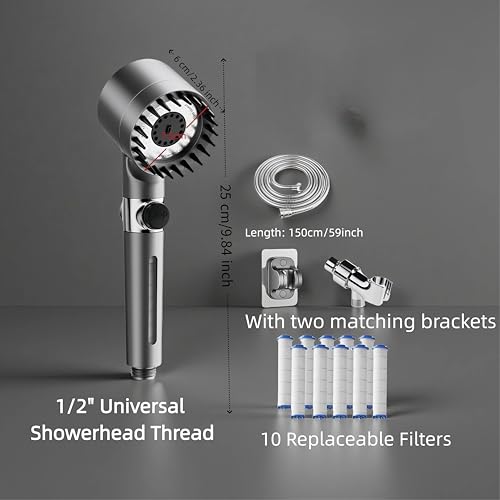 Filtered Shower Head with Handheld & High Pressure - Shower Head with 59" Stainless Hose for Hard Water | 3 Spray Modes with 10 Replaceable Filters
