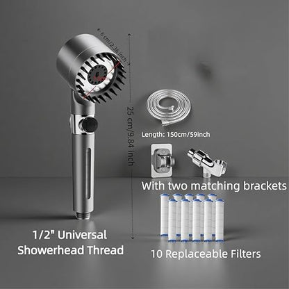 Filtered Shower Head with Handheld & High Pressure - Shower Head with 59" Stainless Hose for Hard Water | 3 Spray Modes with 10 Replaceable Filters