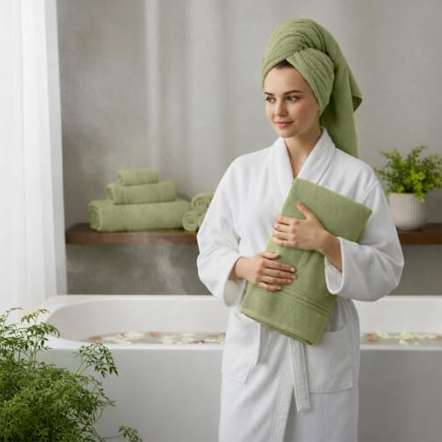 8 Piece Bath Towels for Bathroom - 100% Cotton, Soft Absorbent Bathroom Towels Set - 2 Extra Large Bath Towels, 2 Hand Towels & 4 Washcloths - Hotel Spa Thick Plush Towel, Sage Green - color: Sage Green (Pack of 8)