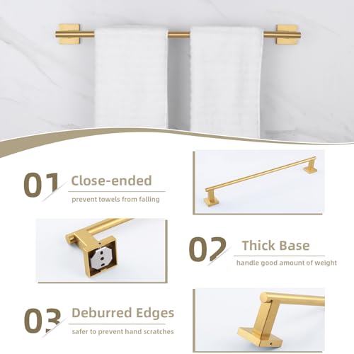 Suyar Brushed Gold Bathroom Accessories, Bathroom Hardware Set 4 Pieces | Include Robe Hook, Toilet Paper Holder, Hand Towel Holder, Towel Bar, SUS304 Stainless Steel, Wall Mounted - color: Brushed Gold
