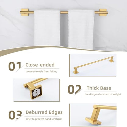 Suyar Brushed Gold Bathroom Accessories, Bathroom Hardware Set 4 Pieces | Include Robe Hook, Toilet Paper Holder, Hand Towel Holder, Towel Bar, SUS304 Stainless Steel, Wall Mounted - color: Brushed Gold
