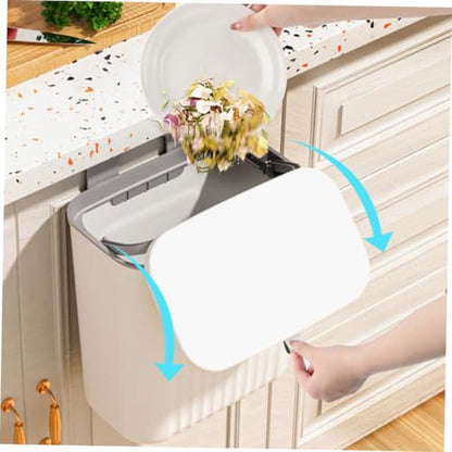 Hanging Kitchen Trash Can with Lid Wall-Mounted Waste Bucket Plastic Hook Holder Small Garbage Bin for Cabinet Door Bathroom and Rv Use