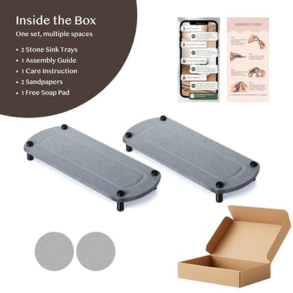 2PCS Absorbing Stone Soap Tray, Quick Dry Diatomaceous Earth Drying Rack | Self-draining, mold-resistant water absorbing soap holder; shower caddy, soap dispenser & sponge organizer, kitchen bathroom. - color: Glacier Gray