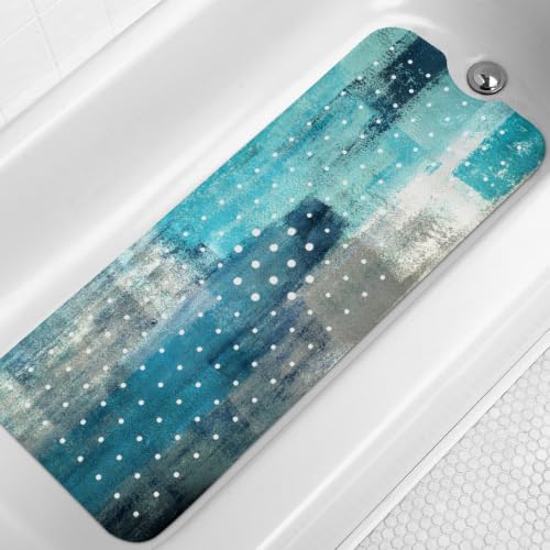 LNOND Turquoise Bathtub Mat Non Slip, 40 X 16 Inch Tub Mat for Bathroom, Abstract Art Bath Tub Shower Mat with Drain Holes and Suction Cups - color: Orange