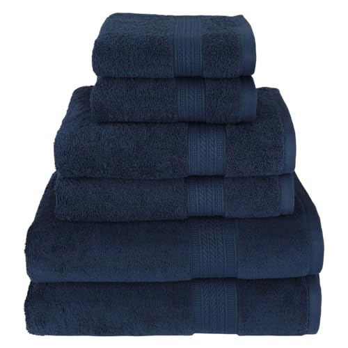 Kaufman - Luxury 100% Cotton Towels | 6 Piece Bath Towel Set | 2 Bath Towels (30 x 54), 2 Hand Towels (16 x 28), 2 Washcloths (13 x 13) | Soft, Absorbent Towels for Bathroom - color: Navy, size: 6 Piece Towel Set
