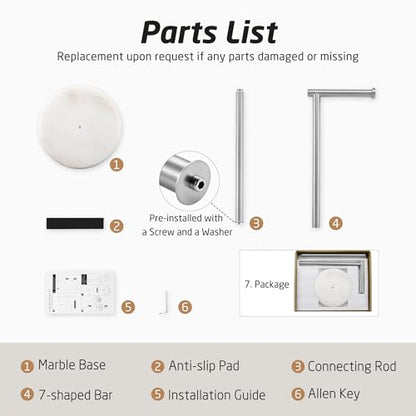 KES Freestanding Toilet Paper Holder 26" Tall, Marble Base Brushed Finish | 18/8 Stainless Steel, Anti-Slip Padded Base, No-Drill Assembly, Fits All Roll Sizes, 1-Min Setup - color: Brushed Steel, size: 26"H