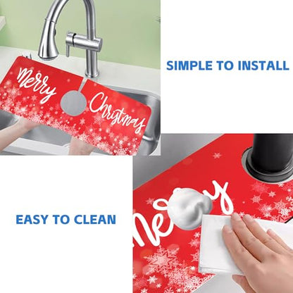 Merry Christmas Snowflake Kitchen Sink Splash Guard Mat Absorbent Fast Drying Mat Faucet Draining Mat Sink Splash Guard Behind Faucet Drip Catcher for Kitchen Bathroom 5.5"×15" - size: 5.5" x 15"