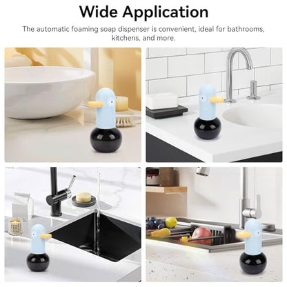 Cute Duck Automatic Foam Soap Dispenser, USB Rechargeable Touchless Hand Soap Dispenser Hand- Free Shampoo Dispensers for Bathroom, Kitchen Countertop, Preschool, 13.5oz