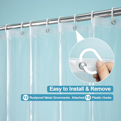 EurCross Clear Shower Curtain Liner 74 inch Long, EVA Waterproof Plastic Bathroom Curtain Shower Liner72x74 inches with 5 Weight Bottom Magnets, Transparent - color: Clear, size: 72"W x 74"L (Pack of 1)