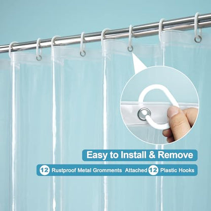 EurCross Clear Shower Curtain Liner 74 inch Long, EVA Waterproof Plastic Bathroom Curtain Shower Liner72x74 inches with 5 Weight Bottom Magnets, Transparent - color: Clear, size: 72"W x 74"L (Pack of 1)