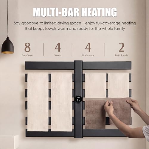 K&KALONZO Electric Towel Warmer Wall Mount Heated Rack Timer, 12-Bar,Black | Fast Heat in 2 Min, 3 Heat Levels, Anti-Scald, NTC Safety, Plug-in/Hardwired Aluminum Towel Warmer for Bathroom - color: Black, size: 12-Bar