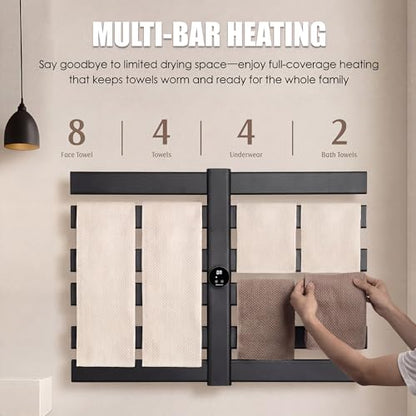 K&KALONZO Electric Towel Warmer Wall Mount Heated Rack Timer, 12-Bar,Black | Fast Heat in 2 Min, 3 Heat Levels, Anti-Scald, NTC Safety, Plug-in/Hardwired Aluminum Towel Warmer for Bathroom - color: Black, size: 12-Bar