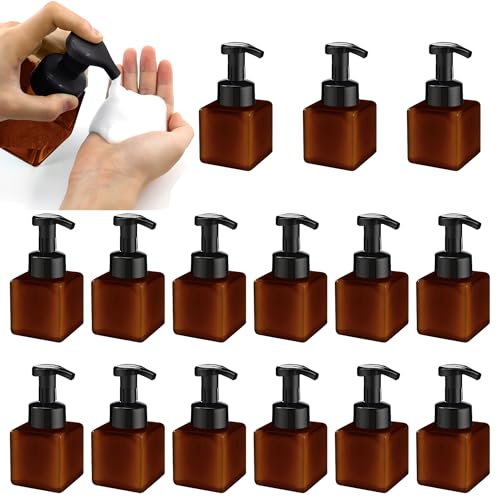 15 Pcs 8.5 oz Foaming Soap Dispenser Plastic Foaming Pump Bottle, Refillable Dispenser with Plastic Pump, Empty Hand Bottles for Liquid Soap, Shampoo, Bathroom,Hotel,Restaurant (15, Brown) - color: Brown, size: 15