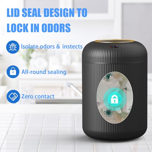 URALFA Motion Sensor Trash Can with Lid, 3 Gallon / 11 L Automatic Bathroom Trash Can, Touchless Trash Bin, Smart Plastic Garbage Can for Bedroom, Kitchen, Living Room, Office, Black - color: Black, style: Automatic