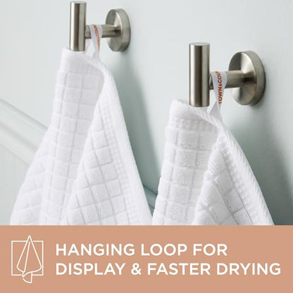 Town & Country Everyday 4-Piece Textured Windowpane Hand Towel Set, 20x30-Inch, 100% Cotton, Plush & Absorbent 550GSM, White - color: White