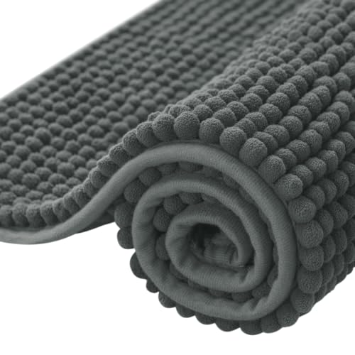 SUBRTEX Bathroom Rugs, 24" x 44" Chenille Bath Rug Soft Short Plush Bath Mat Soft Shower Mat Water Absorbent Shower Mat Quick Dry Machine Washable, Grey - color: Grey, size: 24" X 44" (Rectangular)