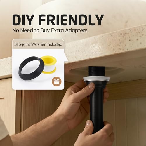 KES Oil Rubbed Bronze Bathroom Sink Drain with Extended Thread, All Metal | Pop Up Drain Stopper without Overflow for Thicker Vessel Sinks and Countertops, Brass and Stainless Steel, S2022D-ORB - color: Oil Rubbed Bronze, style: NO Overflow, Long Thread