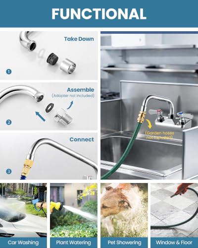 Commercial Hand Sink Faucet: 6" Swivel Spout 4'' Center Wall Mount Utility Faucet, Brass Constructed with 360° Swivel Spout, Dual Lever Handles, Restaurant/Laundry/Bar/RV, Chrome Polished - size: 4"center 6"